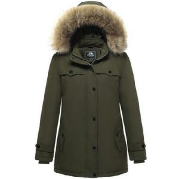 NEW Ampake Hooded Thermal Hooded w Fur Parka Jacket Warm Winter Coat GREEN XL - Picture 1 of 1